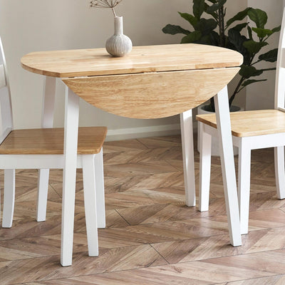 Linwood White and Natural 55-90cm Round Drop Leaf Table