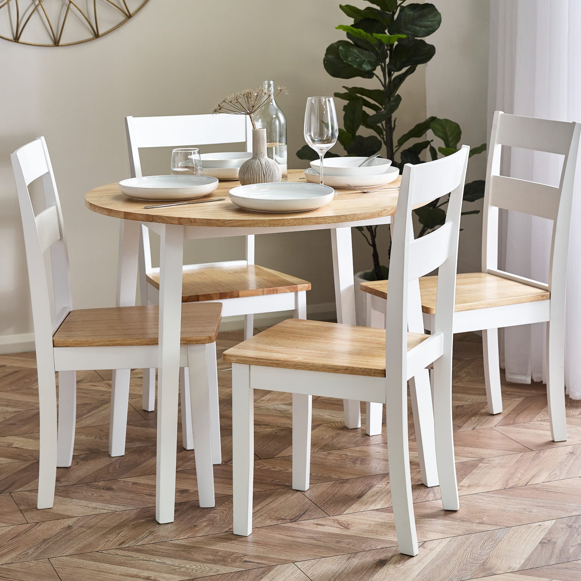 Linwood White and Natural 55-90cm Round Drop Leaf Table