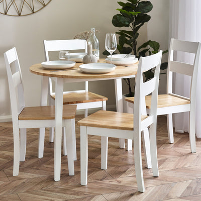 Linwood White and Natural 55-90cm Round Drop Leaf Table