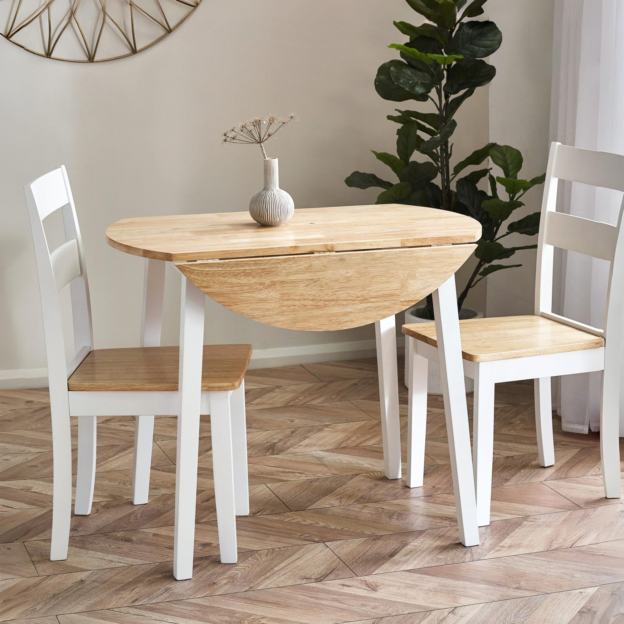 Linwood White and Natural 55-90cm Round Drop Leaf Table