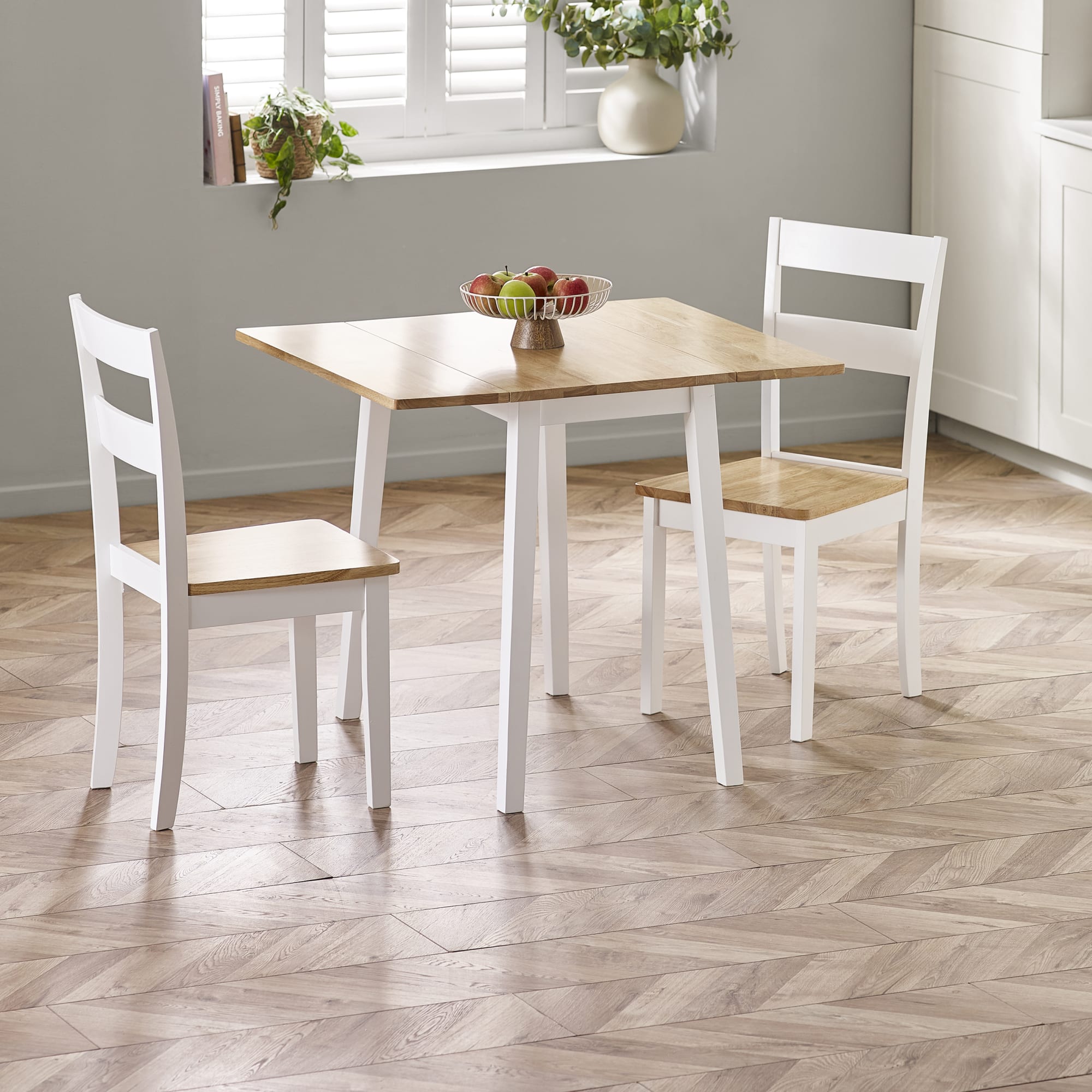 Linwood White and Oak 75 x 90cm Drop Leaf Extending Dining Table