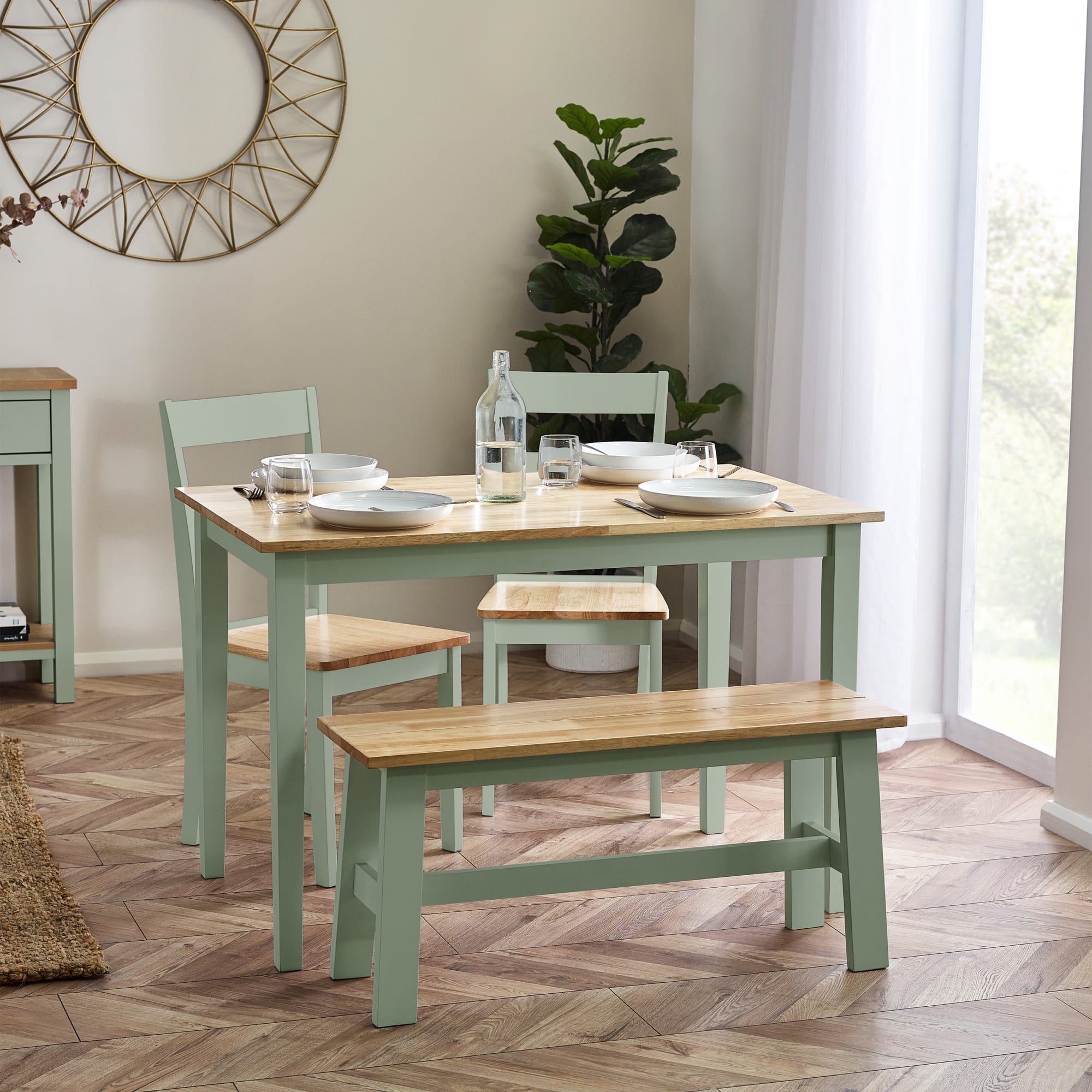 Linwood Sage Green and Natural 114cm Small Rectangular Dining Table