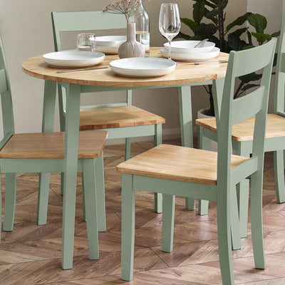 Linwood Sage Green and Natural 55-90cm Round Drop Leaf Table