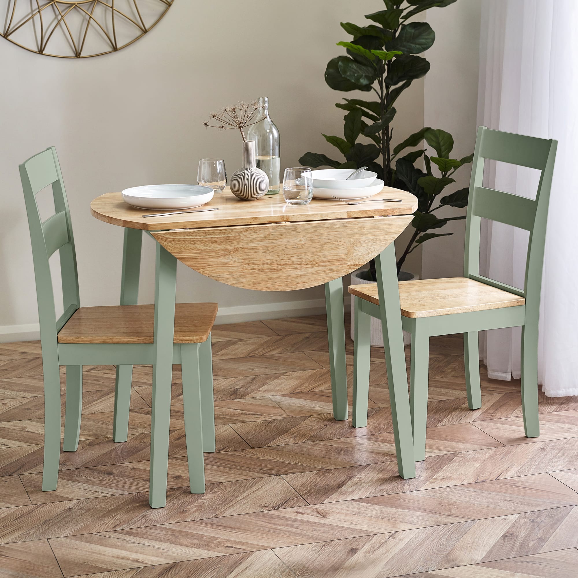Linwood Set of 2 Sage Green and Natural Dining Chairs