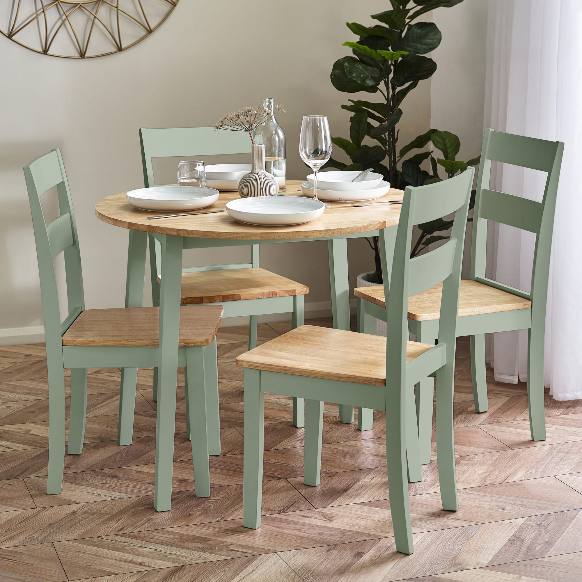Linwood Set of 2 Sage Green and Natural Dining Chairs