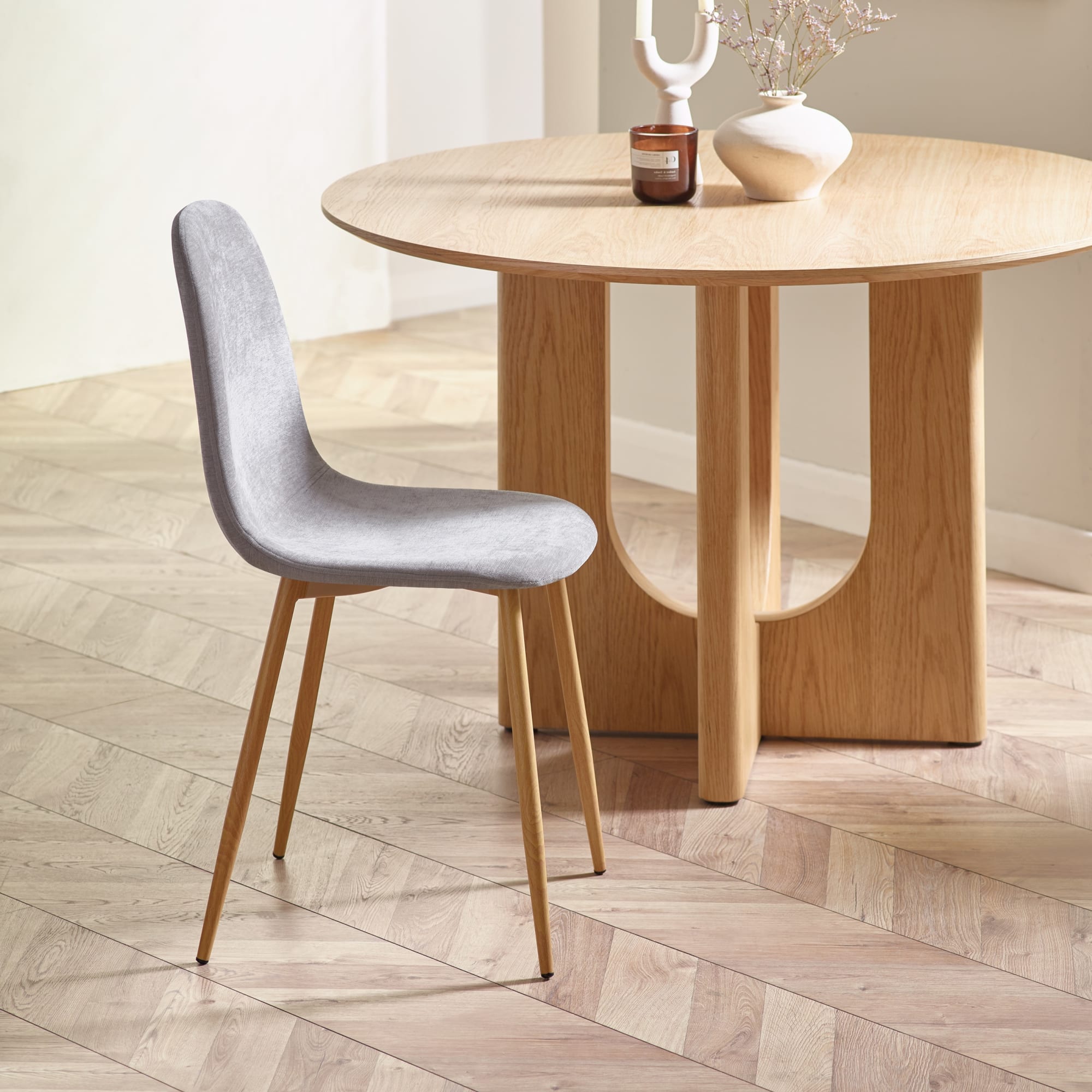 Set of 4 Lottie Beige Chenille Upholstered Dining Chairs