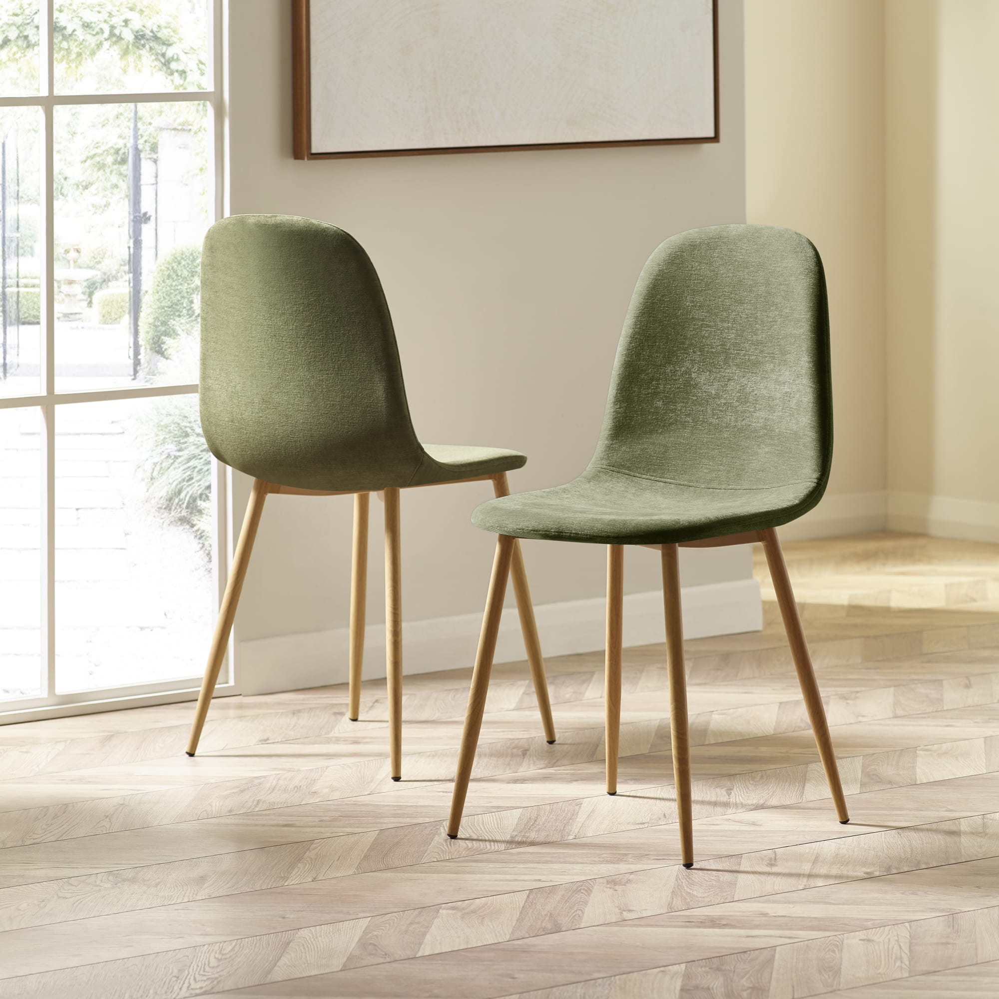 Set of 4 Lottie Olive Green Chenille Upholstered Dining Chairs
