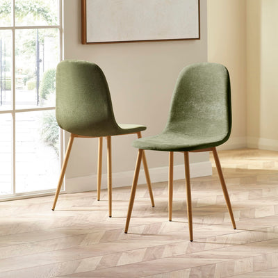Set of 4 Lottie Olive Green Chenille Upholstered Dining Chairs