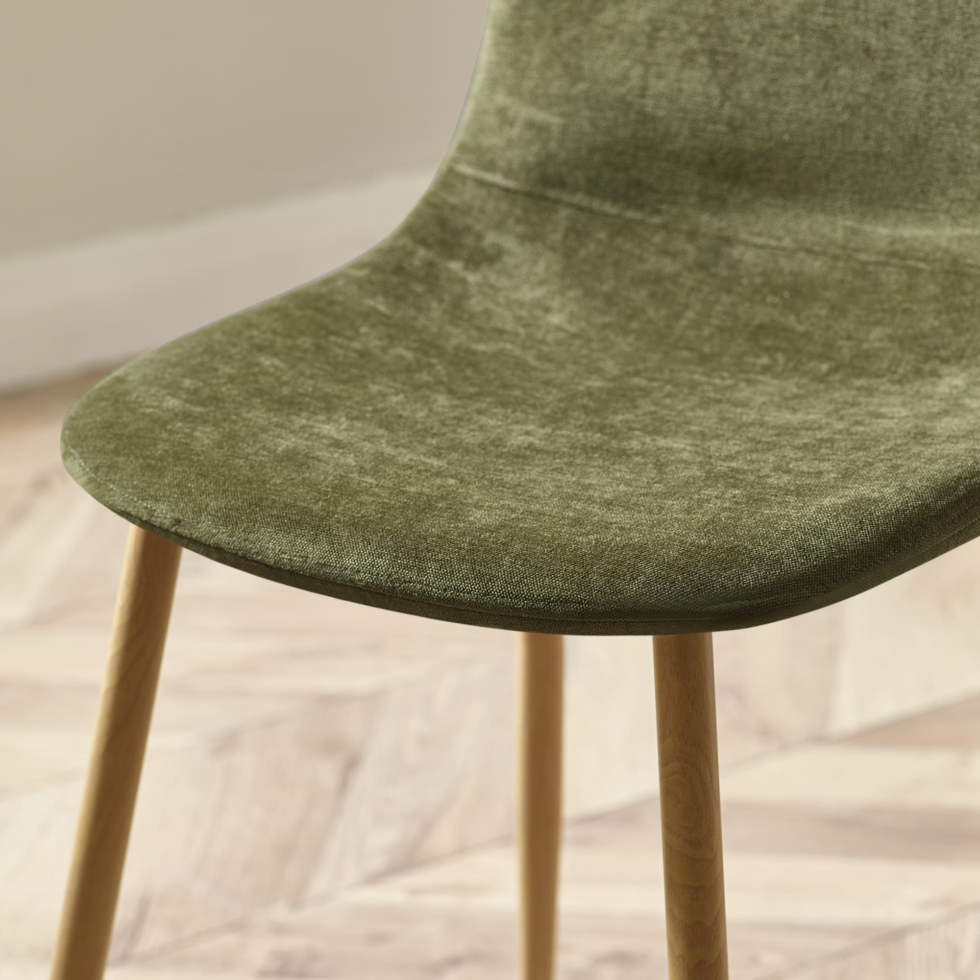 Set of 4 Lottie Olive Green Chenille Upholstered Dining Chairs