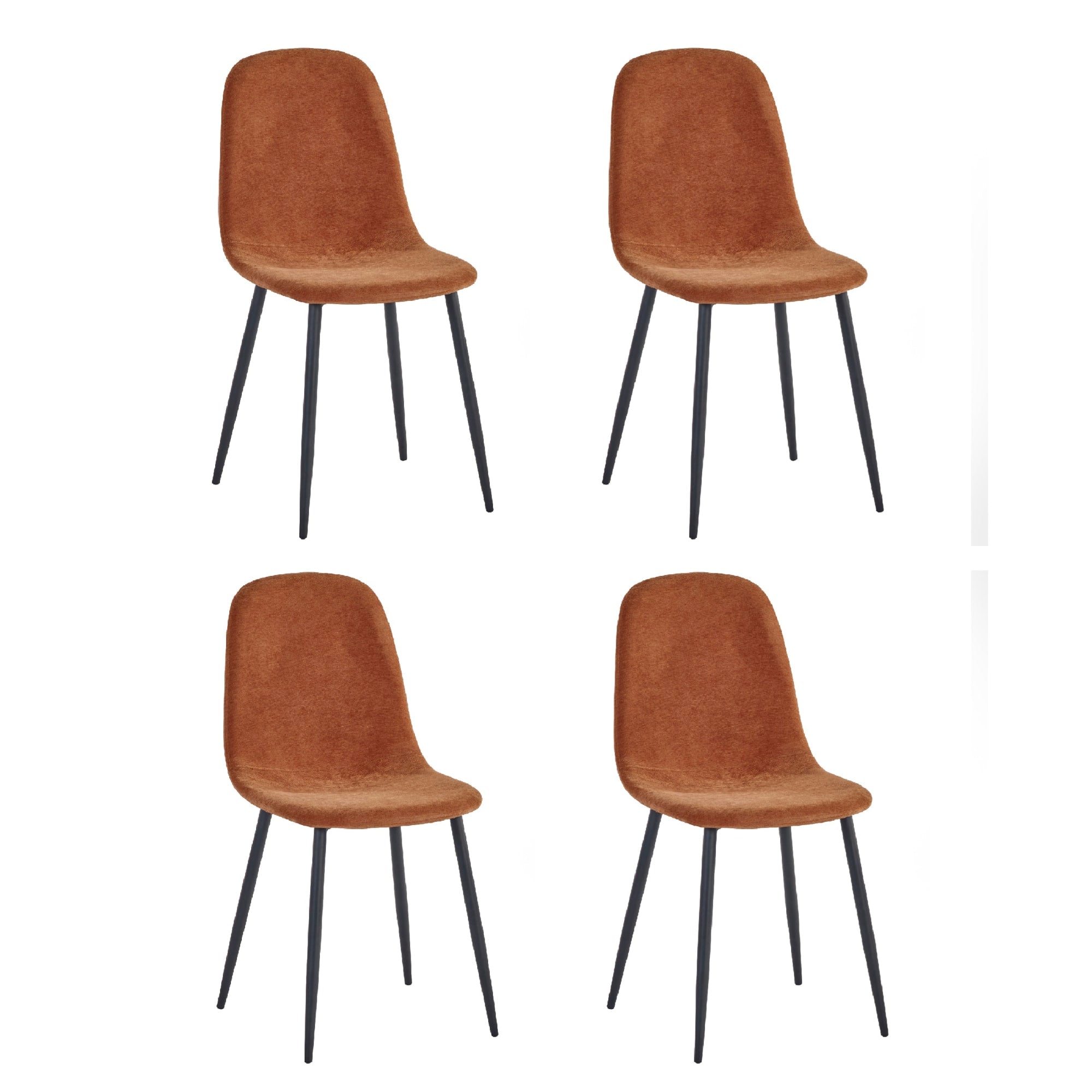 Set of 4 Lottie Orange Chenille Upholstered Dining Chairs