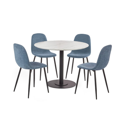 Set of 4 Lottie Denim Blue Chenille Upholstered Dining Chairs