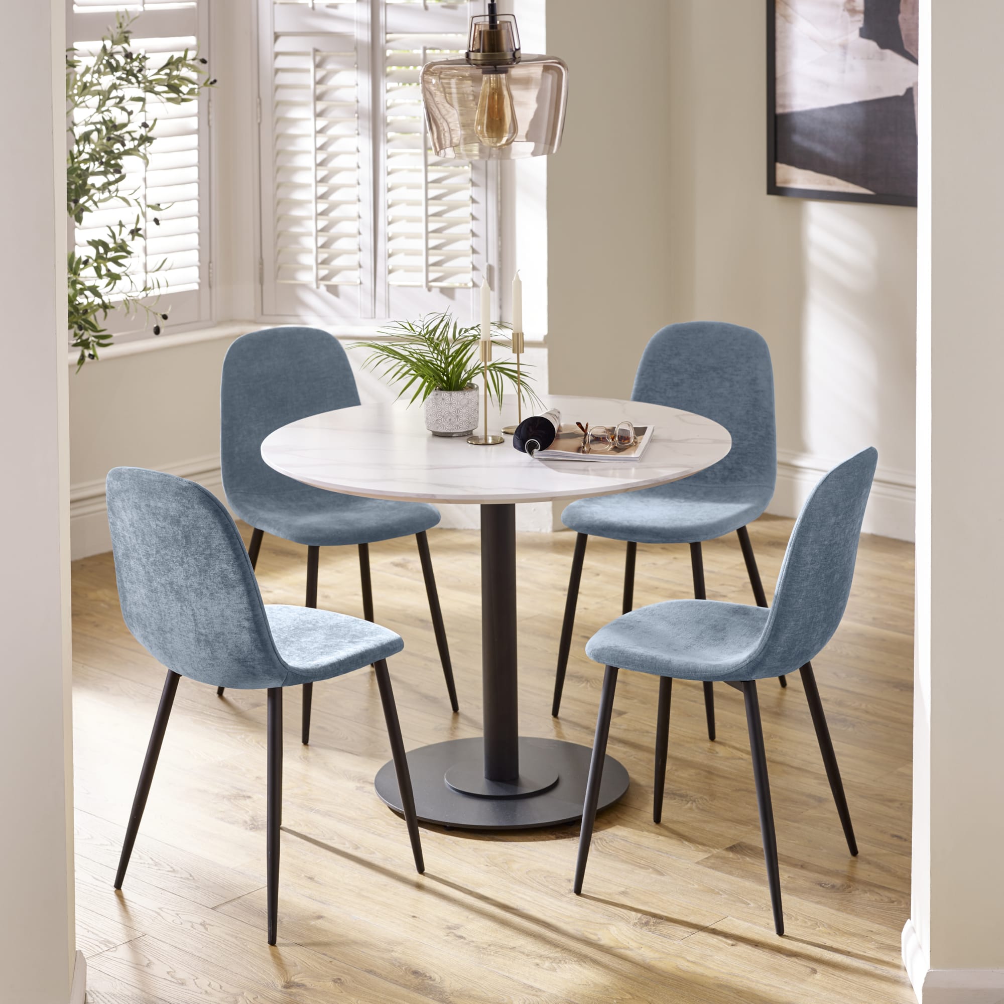 Set of 4 Lottie Denim Blue Chenille Upholstered Dining Chairs