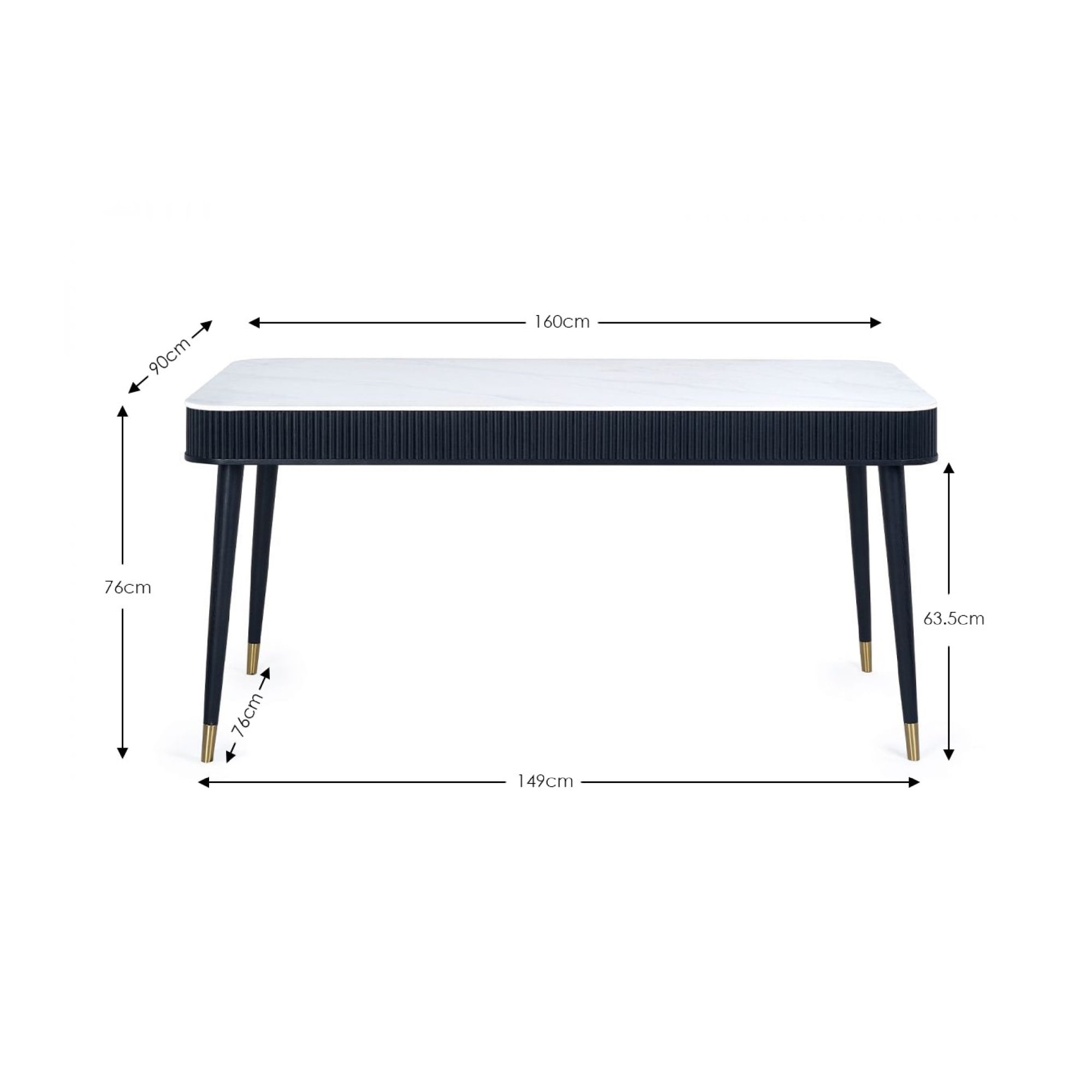 Louis Fluted Stone Top Dining Table With Drawers - Black