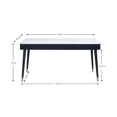 Louis Fluted Stone Top Dining Table With Drawers - Black