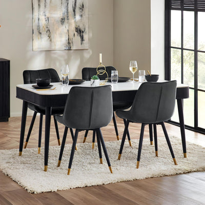 Louis Fluted Stone Top Dining Table With Drawers - Black