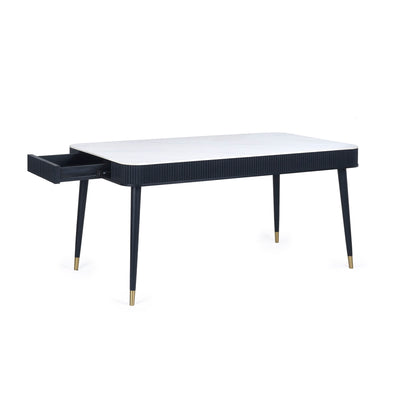 Louis Fluted Stone Top Dining Table With Drawers - Black