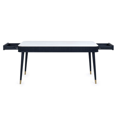 Louis Fluted Stone Top Dining Table With Drawers - Black