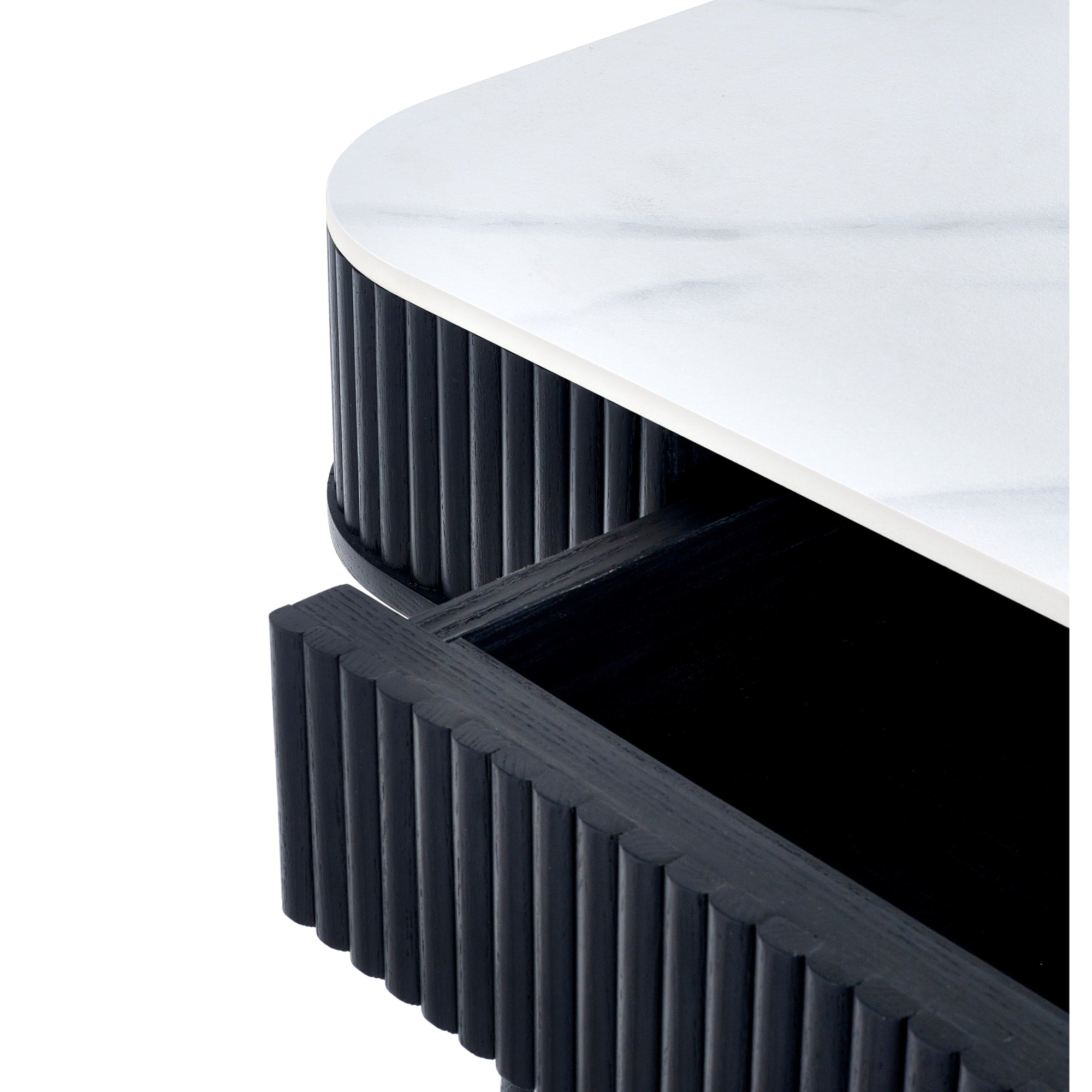Louis Fluted Stone Top Dining Table With Drawers - Black