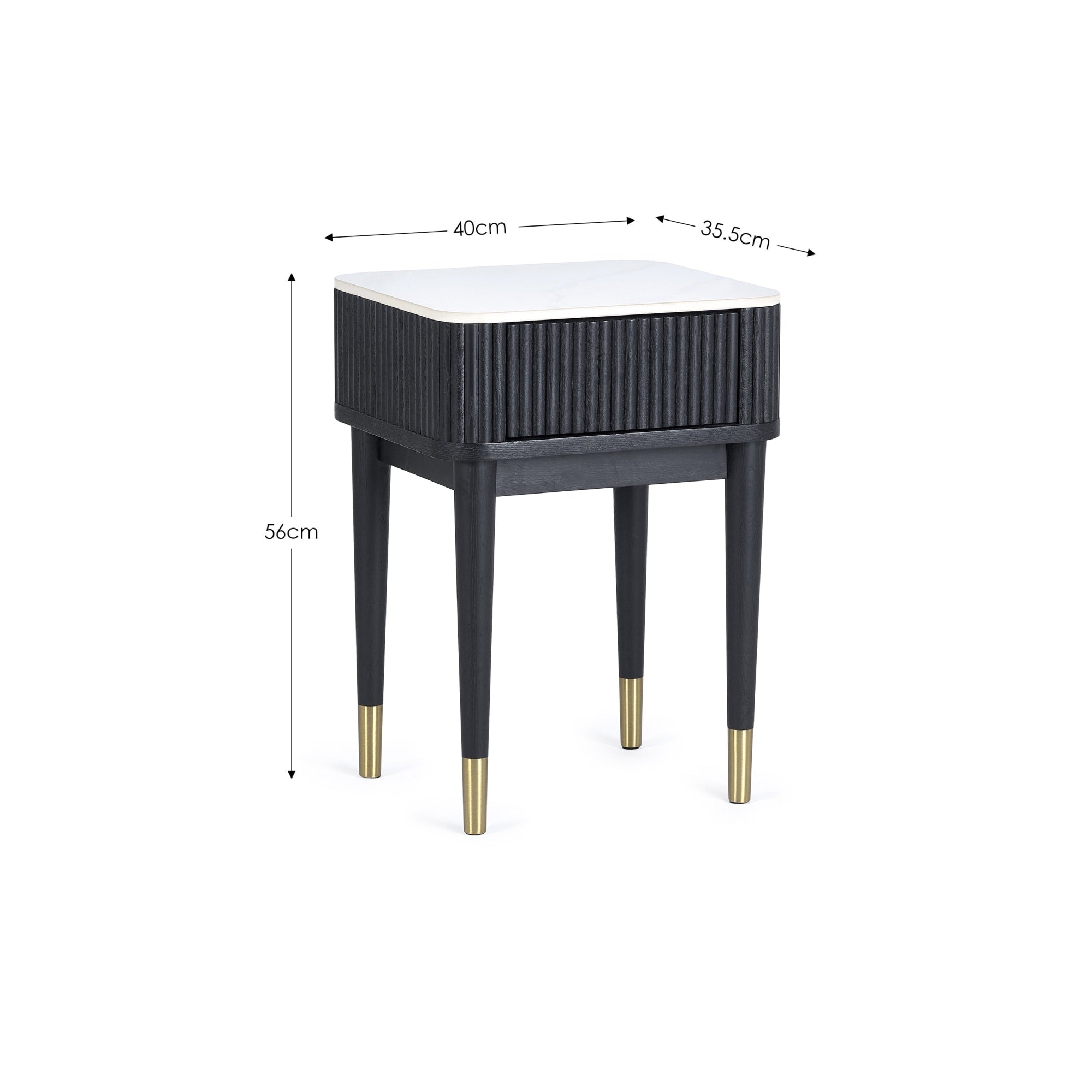 Louis��Fluted Stone Top Lamp Table With Drawer - Black