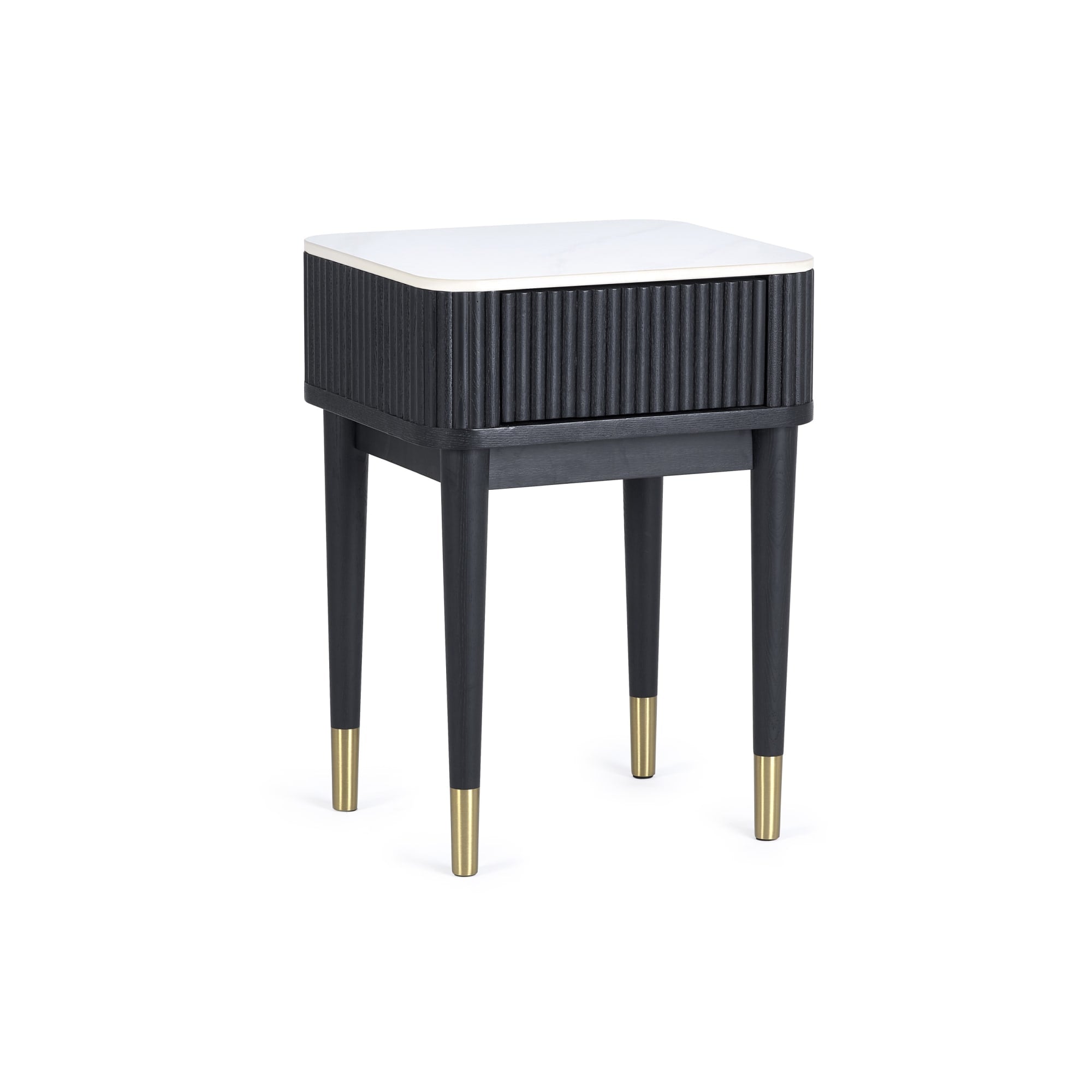 Louis��Fluted Stone Top Lamp Table With Drawer - Black