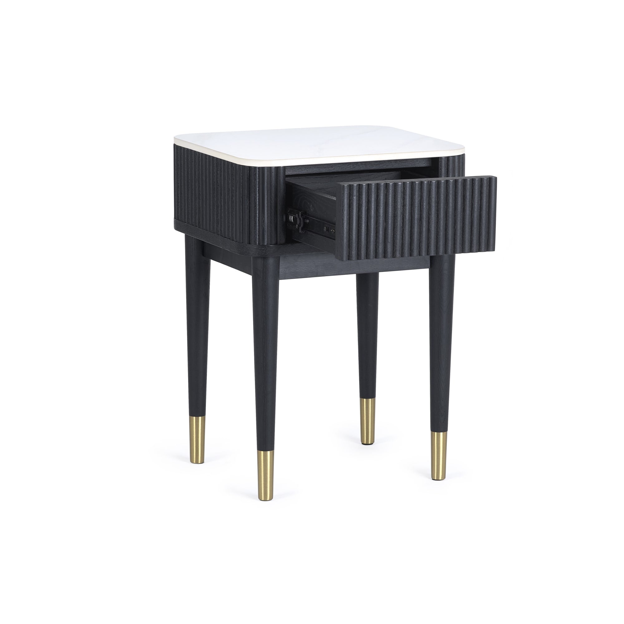 Louis��Fluted Stone Top Lamp Table With Drawer - Black