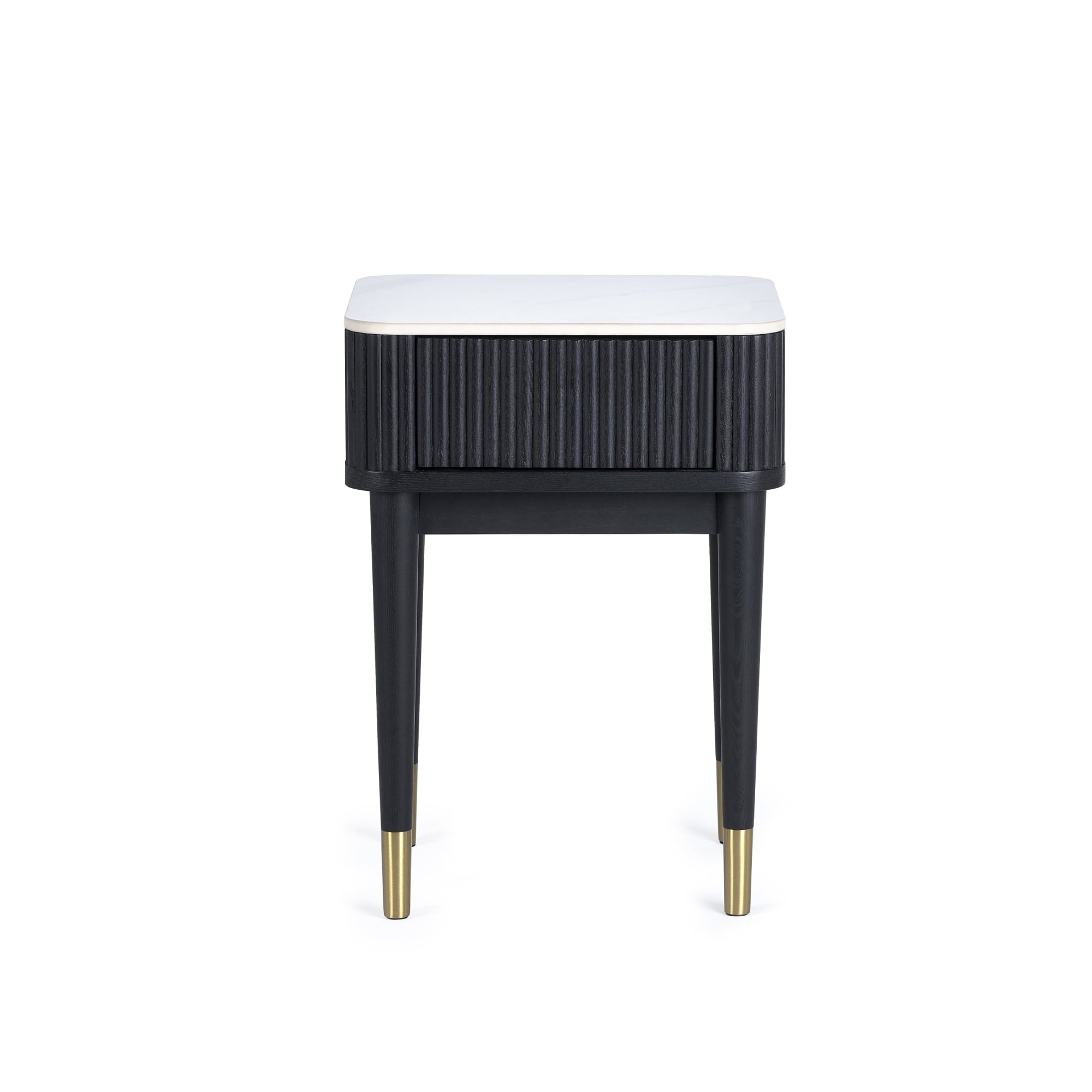 Louis��Fluted Stone Top Lamp Table With Drawer - Black