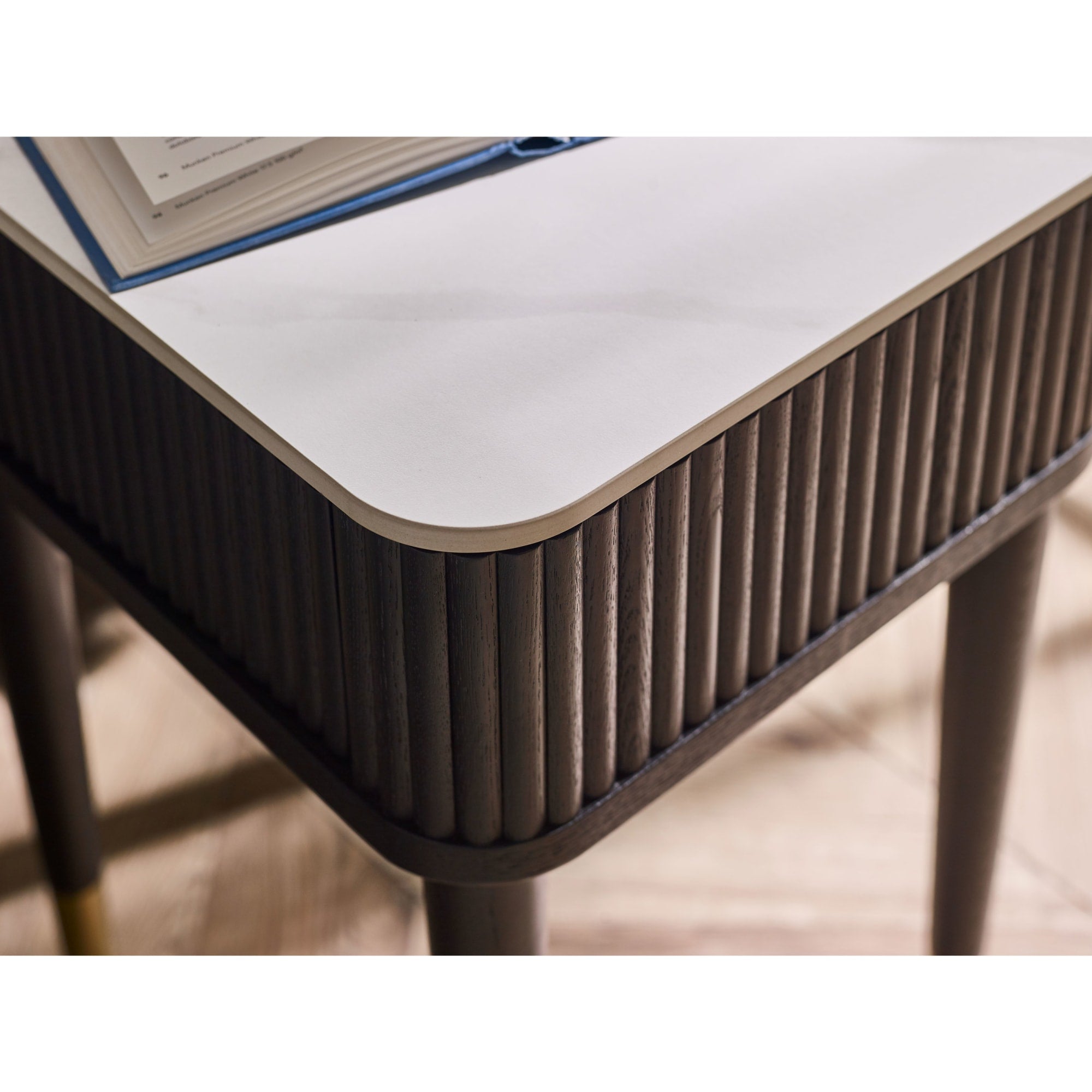Louis��Fluted Stone Top Lamp Table With Drawer - Black