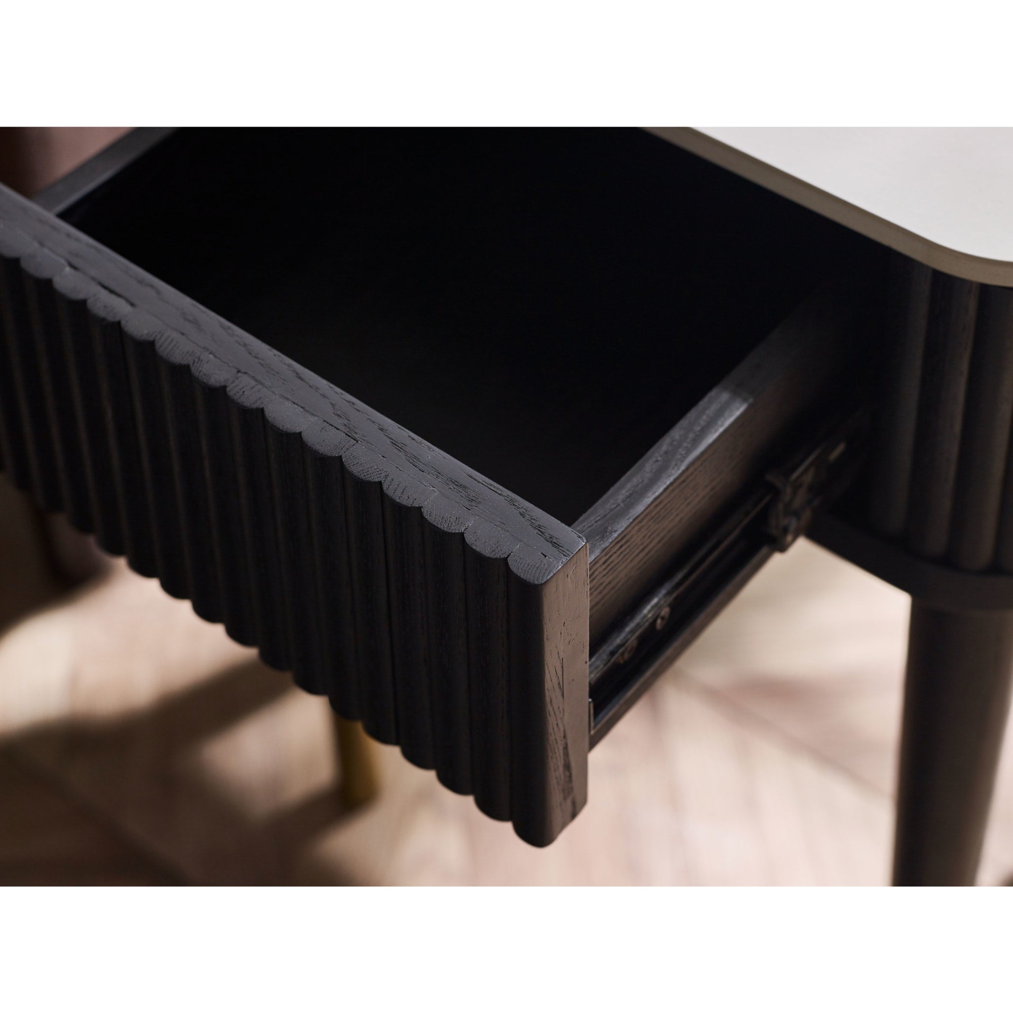 Louis��Fluted Stone Top Lamp Table With Drawer - Black