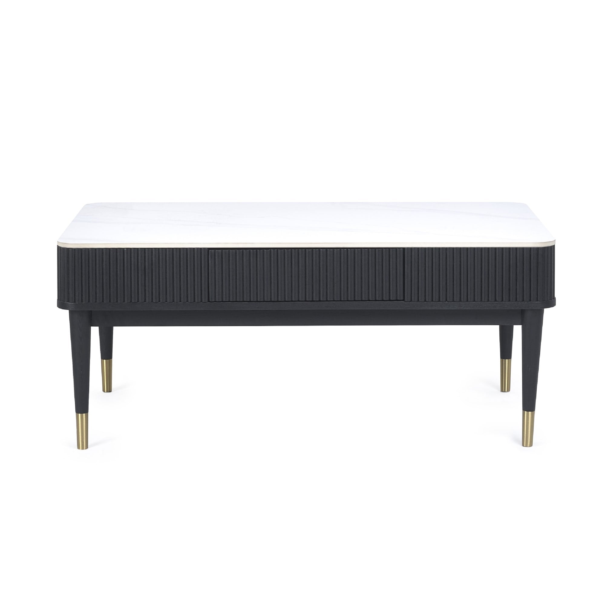 Louis��Fluted Stone Top Coffee Table With 2 Drawers - Black