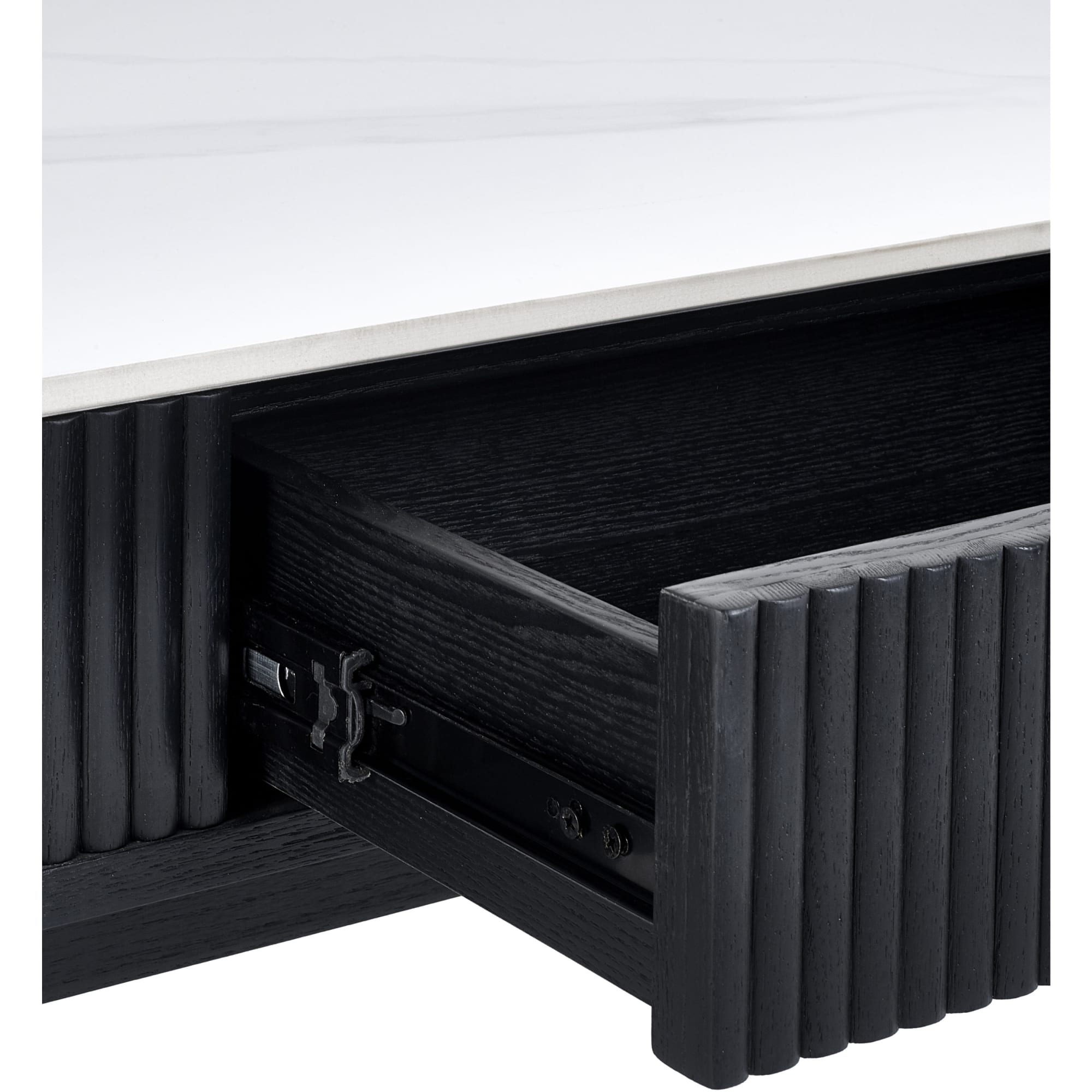 Louis��Fluted Stone Top Coffee Table With 2 Drawers - Black
