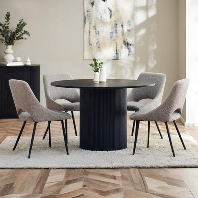 Louis Fluted Round Dining Table - Black