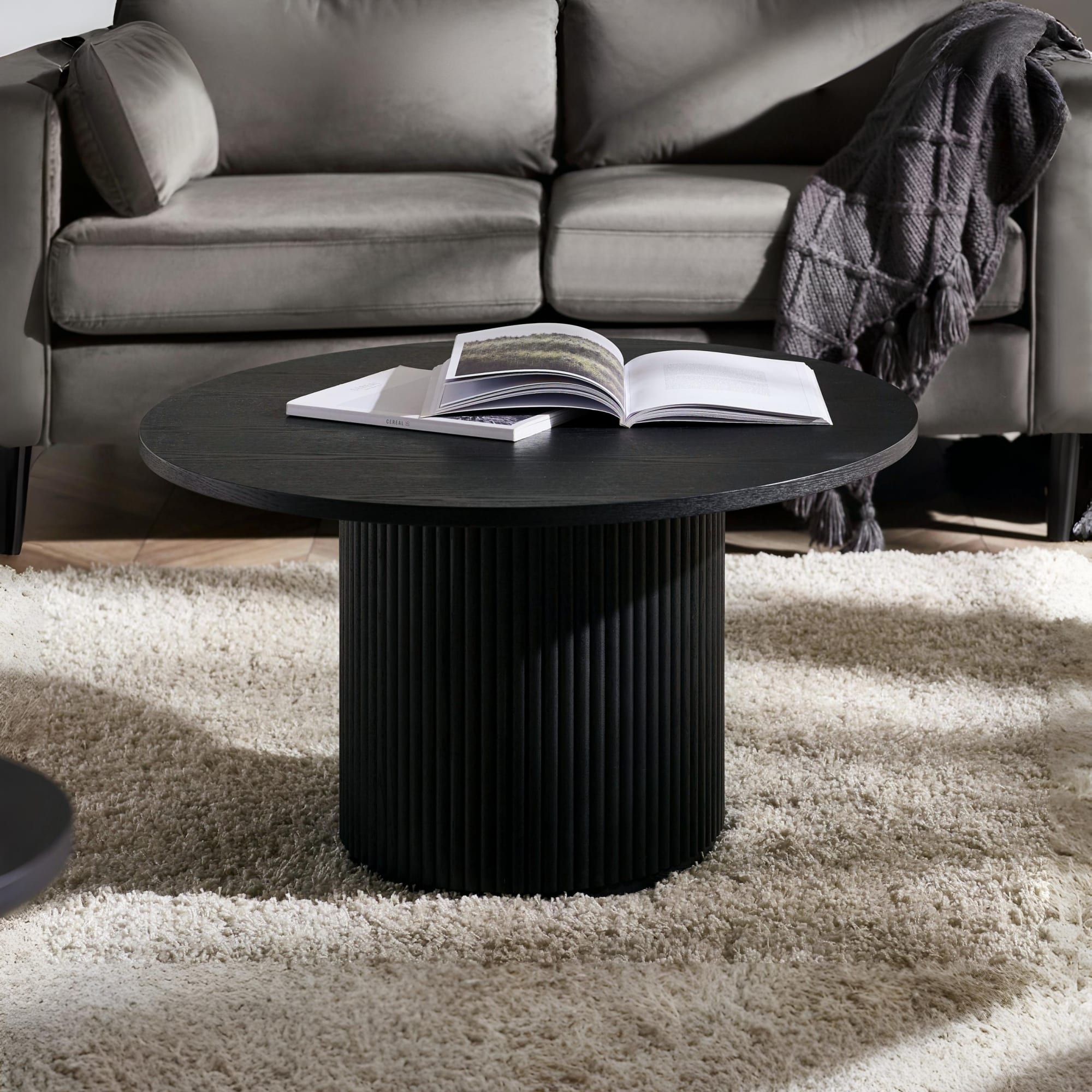 Louis Fluted Round Coffee Table - Black