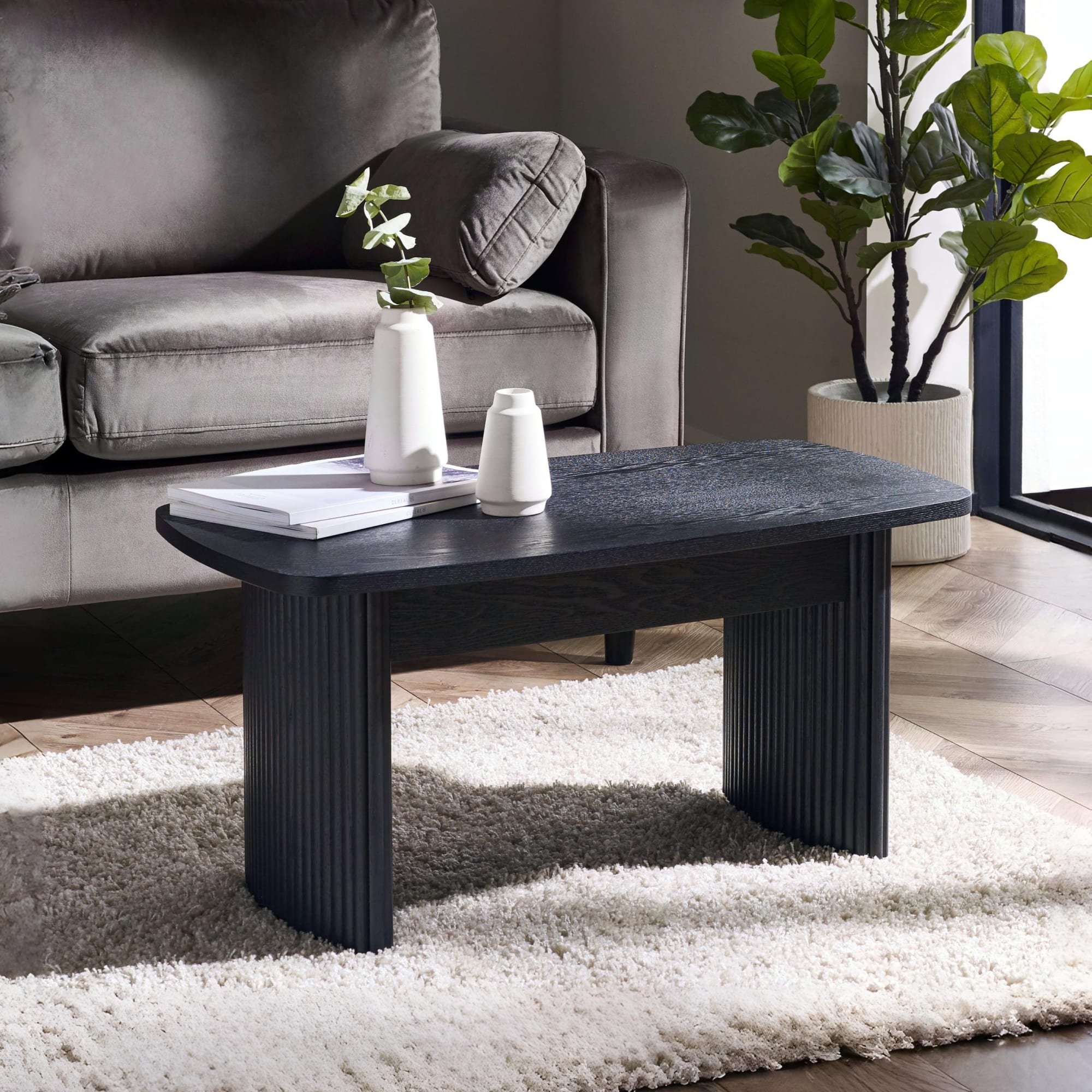 Louis Fluted Compact Coffee Table - Black
