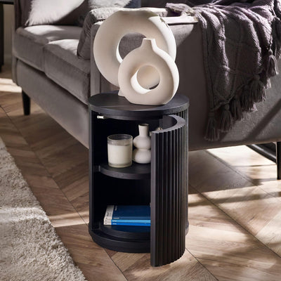 Louis Fluted Side Table With Door - Black