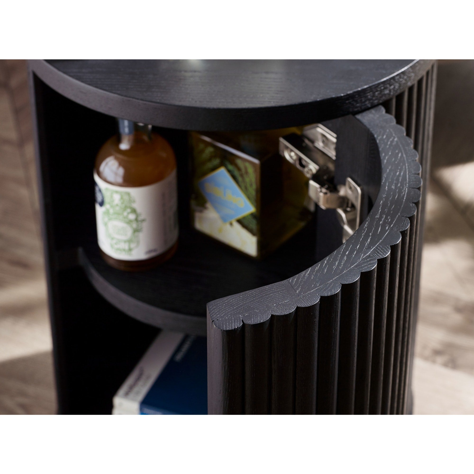 Louis Fluted Side Table With Door - Black