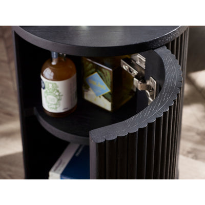 Louis Fluted Side Table With Door - Black