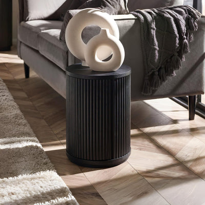 Louis Fluted Side Table With Door - Black