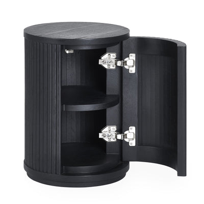 Louis Fluted Side Table With Door - Black