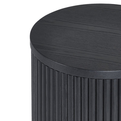 Louis Fluted Side Table With Door - Black