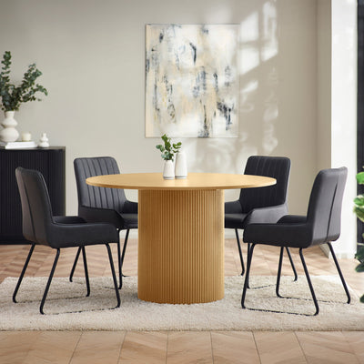 Louis Light Oak Fluted 120cm Round Dining Table