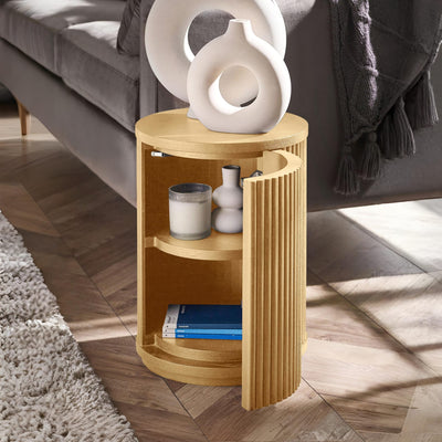 Louis Light Oak Effect Fluted Side Table with Storage