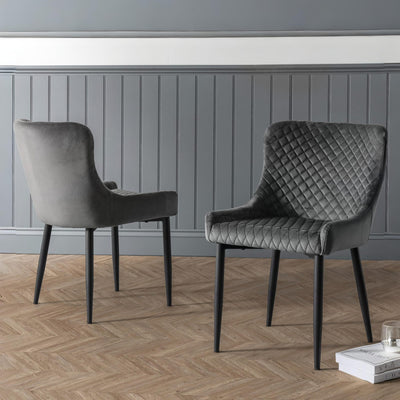 Set Of 2 Luxe Velvet Dining Chairs - Grey