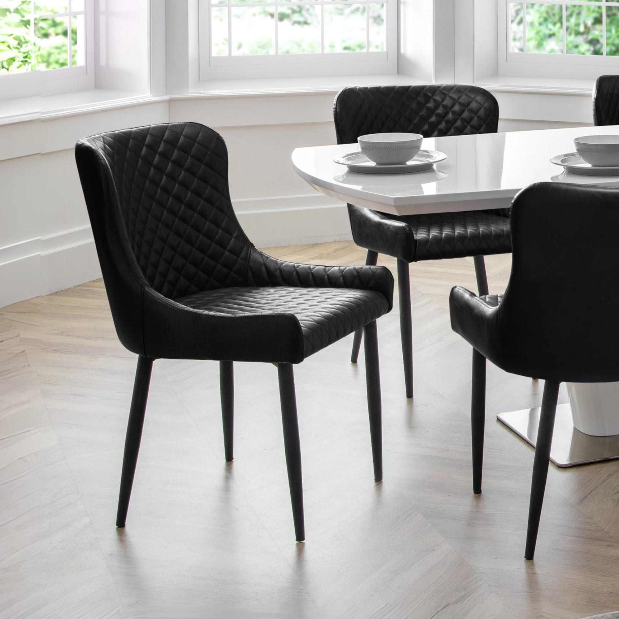 Set Of 2 Luxe Faux Leather Dining Chairs Black