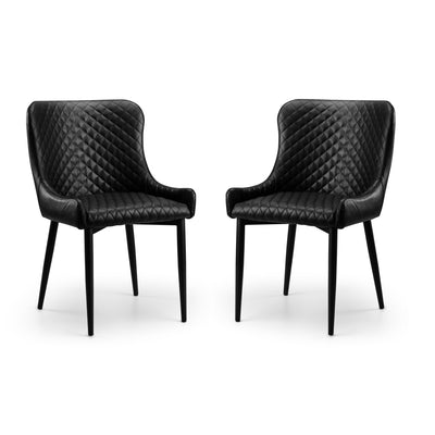 Set Of 2 Luxe Faux Leather Dining Chairs Black