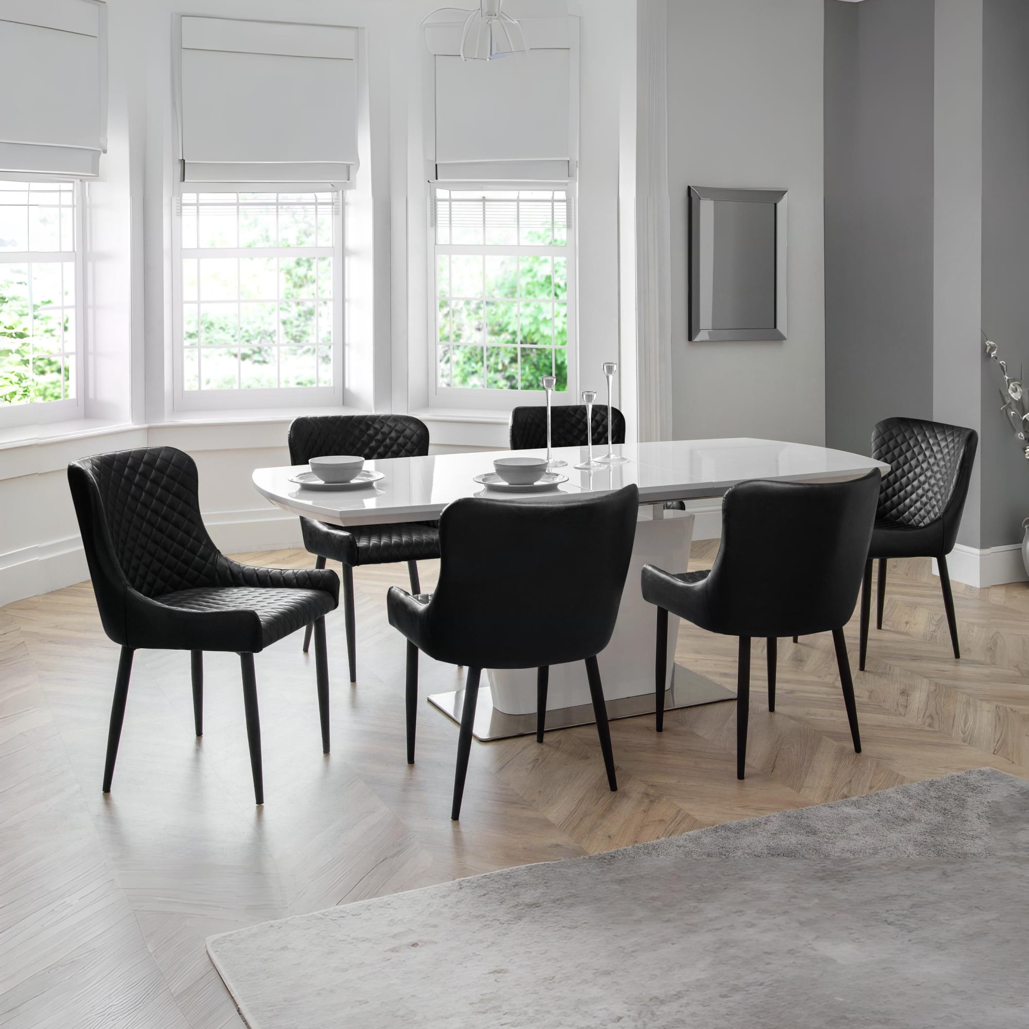 Set Of 2 Luxe Faux Leather Dining Chairs Black