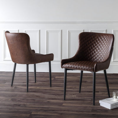 Set Of 2 Luxe Faux Leather Dining Chairs Brown