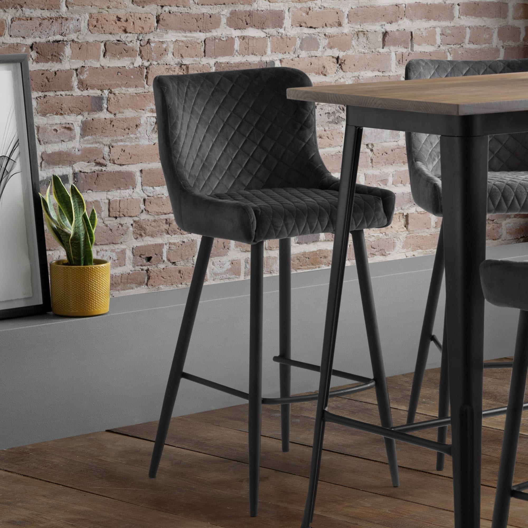 Luxe Velvet Bar Stool - Grey