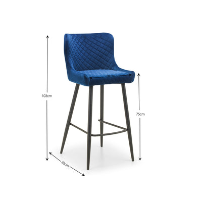 Luxe Velvet Bar Stool - Blue