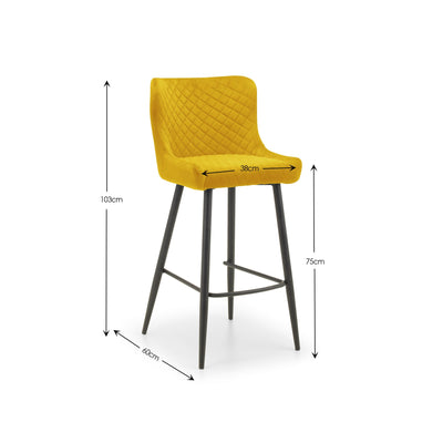 Luxe Velvet Bar Stool - Mustard
