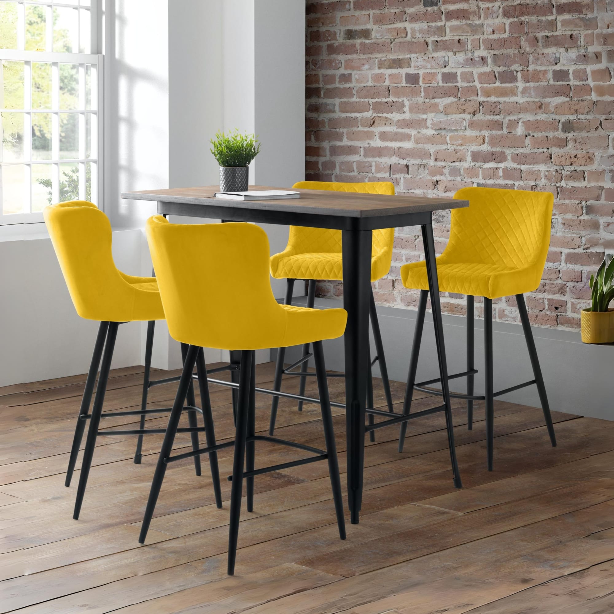 Luxe Velvet Bar Stool - Mustard